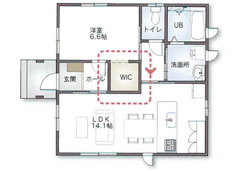 平屋20坪以下の1LDKの間取り図