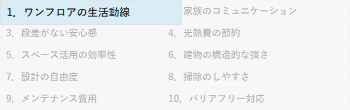 平屋のメリット1.上下の移動(2階への上り下り)がなく、ワンフロアで楽な生活動線