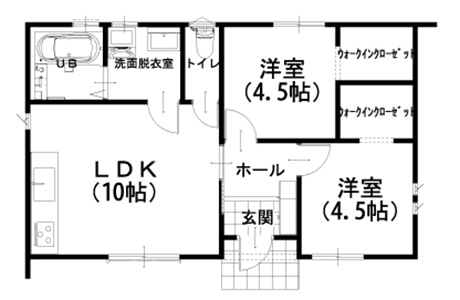798万円のローコスト住宅×平屋( 間取り2LDK-15坪)間取り図