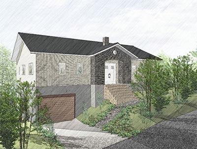 傾斜地の特徴を活かしたビルトインガレージのアイデアの写真