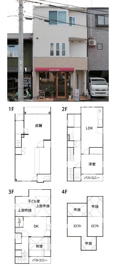 間取り例)2,000万円~2,500万円の店舗併用住宅&二世帯住宅+ロフトがある38.9坪「店舗+1LDK+2DK+2RF」の家