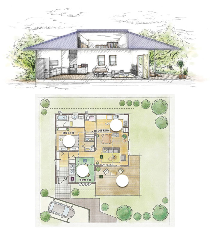 「平屋建て住宅」の小さい家の間取りアイデア-セキスイハイムが建てる小さな平屋の家【楽の家】
