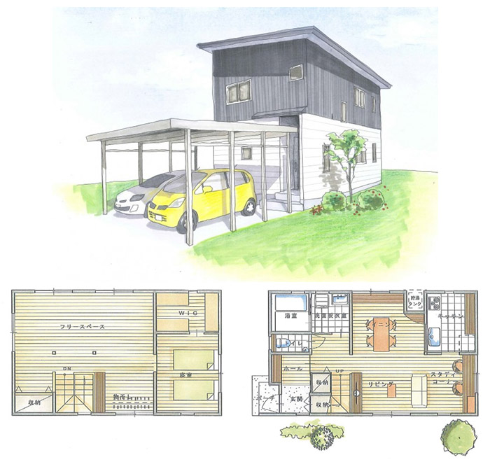 「2階建て住宅」の小さい家の間取りアイデア-フラワーホームが建てる小さな2階建ての家【小さな木の家】